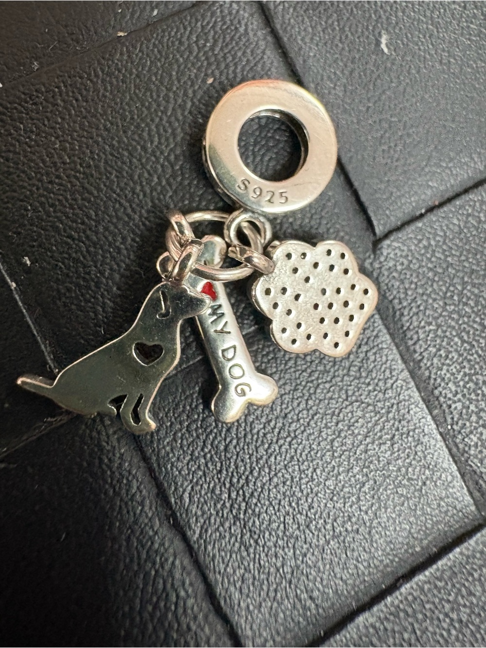 I ♥ My Dog Silver Charm Pendant with Paw and Dog Silhouette s925 NWOT - Picture 3 of 6
